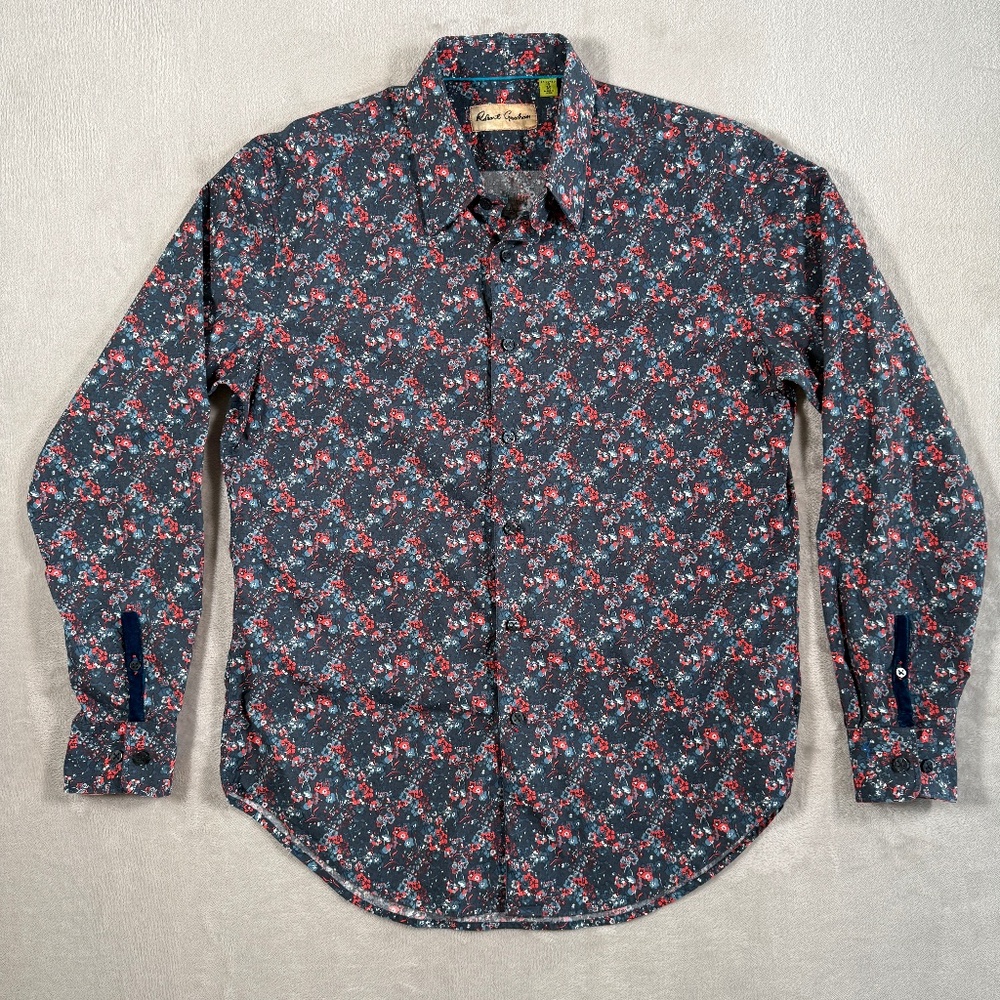 Robert Graham Shirt Mens Medium Floral Flip Cuff Button Down Long Sleeve